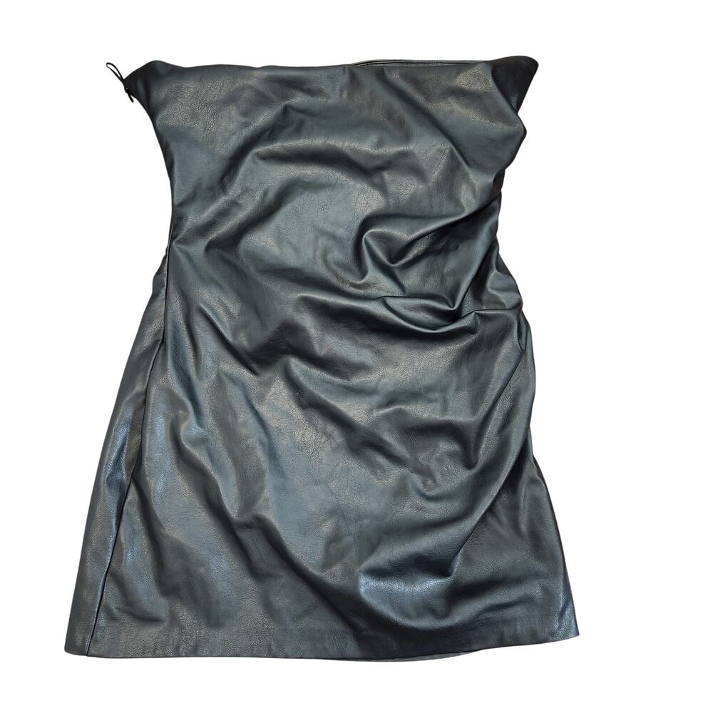 Zara Strapless Faux-Leather Little Black Dress Size XXL